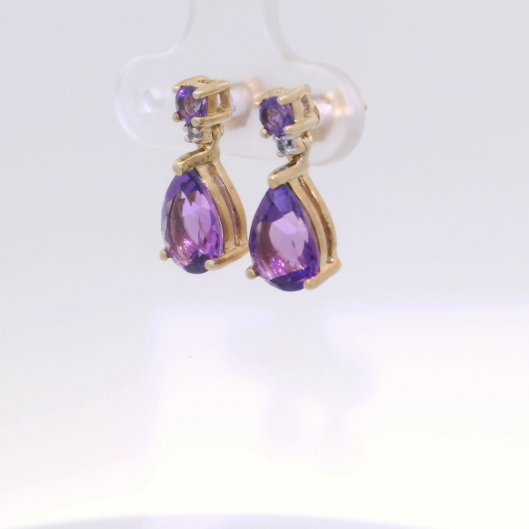 9.40 CTW Amethyst & Diamond Teardrop Earrings in 14KT White Gold