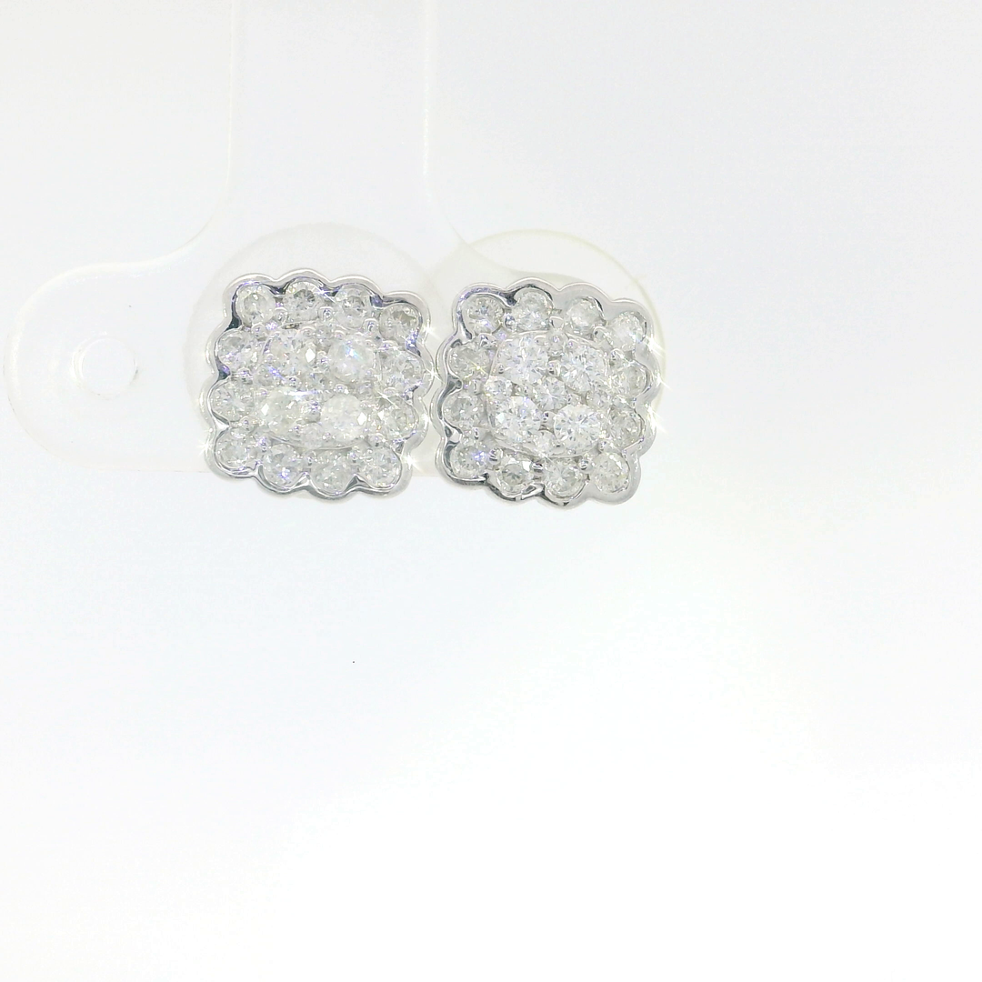 0.78 CTW Diamond Cluster Stud Earrings in 14KT White Gold