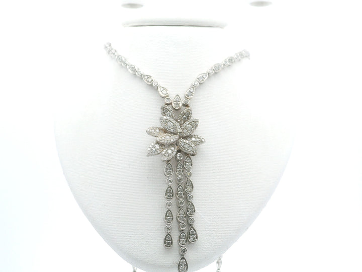 ANTIQUE 5.00 CTW G SI Floral Diamond Necklace in 14KT White Gold