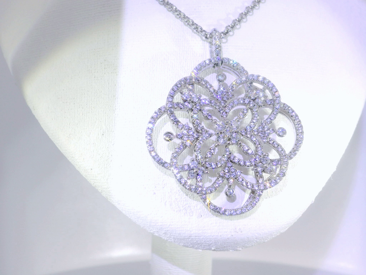 Large Snowflake Pendant Necklace in 14KT White Gold Over Sterling Silver