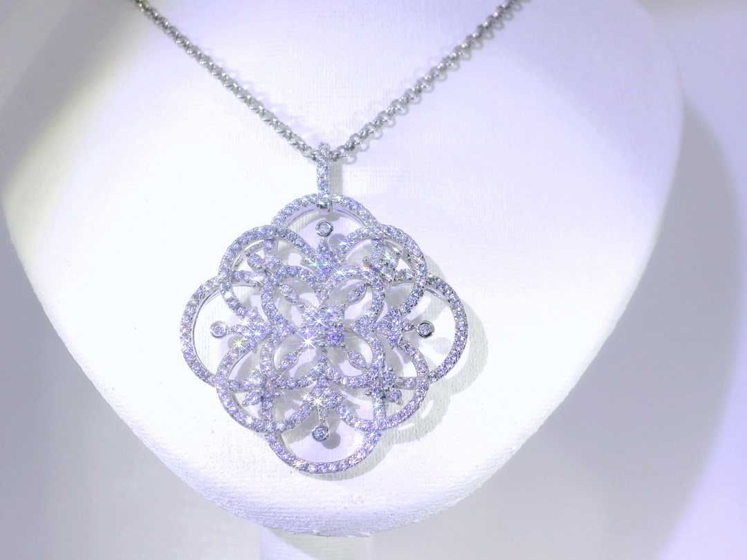 Large Snowflake Pendant Necklace in 14KT White Gold Over Sterling Silver