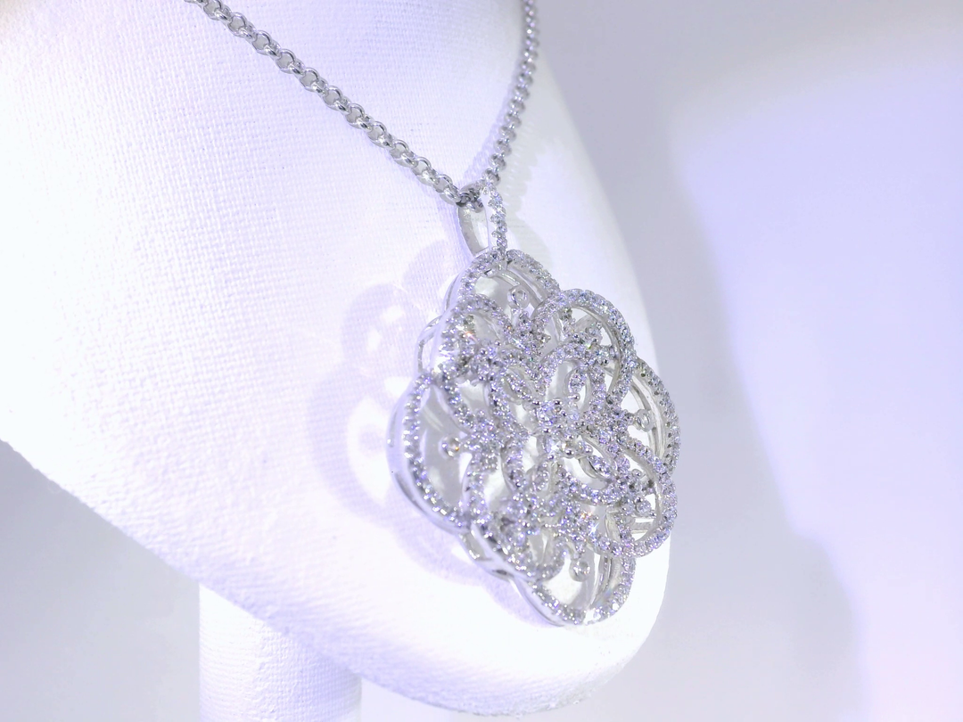 Large Snowflake Pendant Necklace in 14KT White Gold Over Sterling Silver