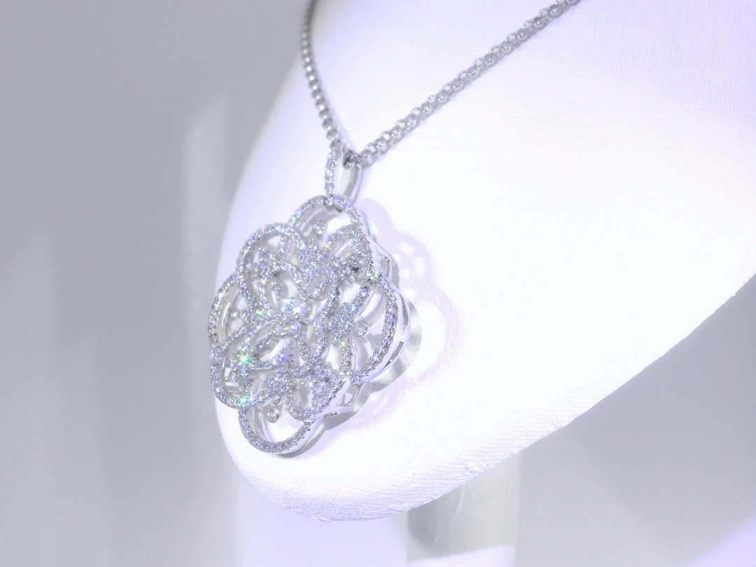 Large Snowflake Pendant Necklace in 14KT White Gold Over Sterling Silver