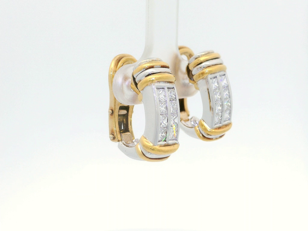 1.60 CTW Diamond-Studded Earrings in Platinum & 18KT Yellow Gold