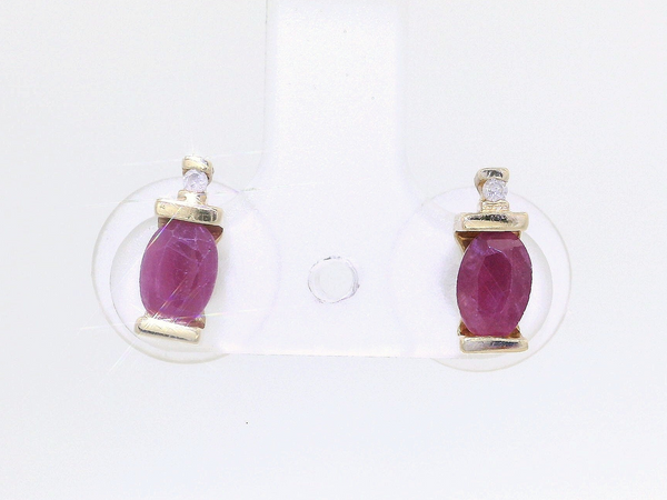 0.94 CTW Natural Oval Ruby & Diamond Stud Earrings in 10KT Yellow Gold