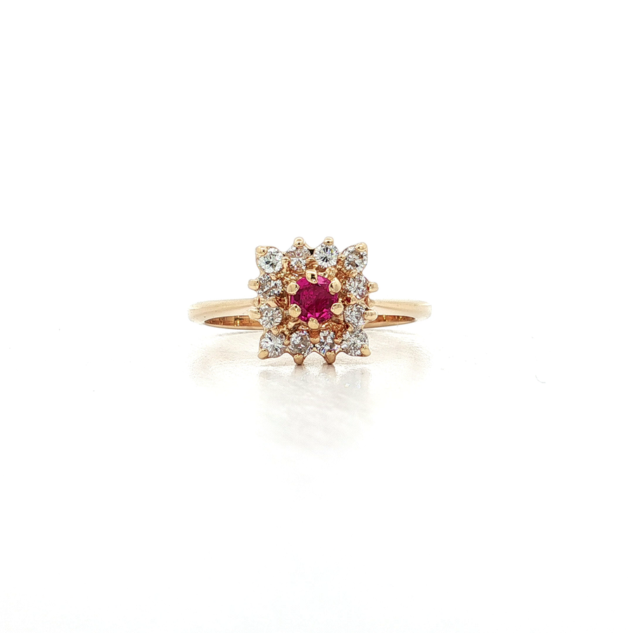 Vibrant Ruby & Nearly Flawless Colorless Diamond Ring (1 1/4 ct. tw.) 14k Yellow Gold