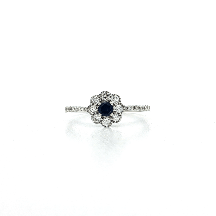 Deep Blue Sapphire & Diamond Flower Ring (3/8 ct. tw.) 14k White Gold