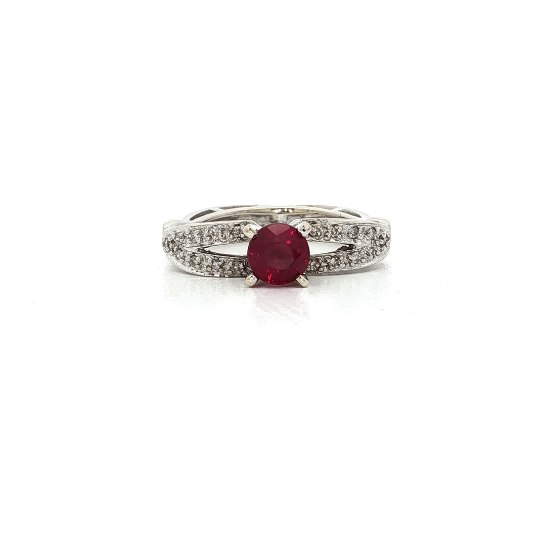 1.13 CTW Natural Pavé Diamond & Natural AAA Grade Ruby Split Shank Engagement Ring in 18kt White Gold – Jewelry Depot, Inc.