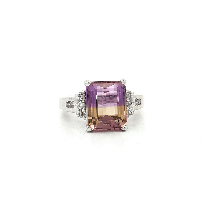 3.80 CTW Natural AAA Grade Ametrine & Diamond Ring in 14kt White Gold