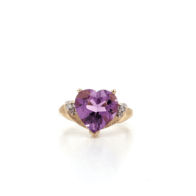 3.29 CTW Heart Shape Natural Amethyst & Diamond Ring in Yellow Gold – Jewelry Depot, Inc.