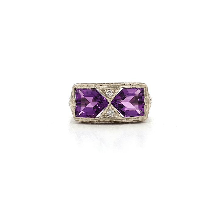 Vintage Vivid Iolite Gemstone & Colorless Diamond Ring (2 ⅒ ct. tw.) in 14k White Gold