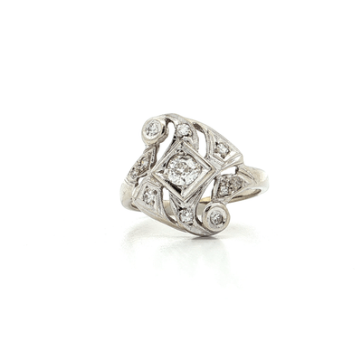 0.55 CTW Antique Style Natural Diamond Cocktail Ring in 14kt White Gold – Jewelry Depot, Inc.