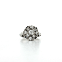 Vintage Colorless and Nearly Flawless Diamond & Sapphire Ring (1 ⅒ ct. tw.) in Platinum & 10k White Gold