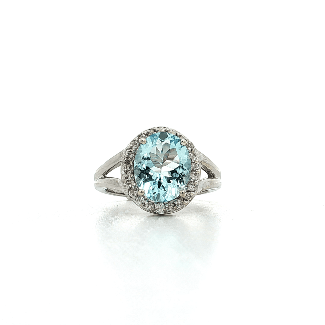 3.50 CTW Natural Oval Shaped Aquamarine & Diamond Ring in 14kt White Gold – Jewelry Depot, Inc.
