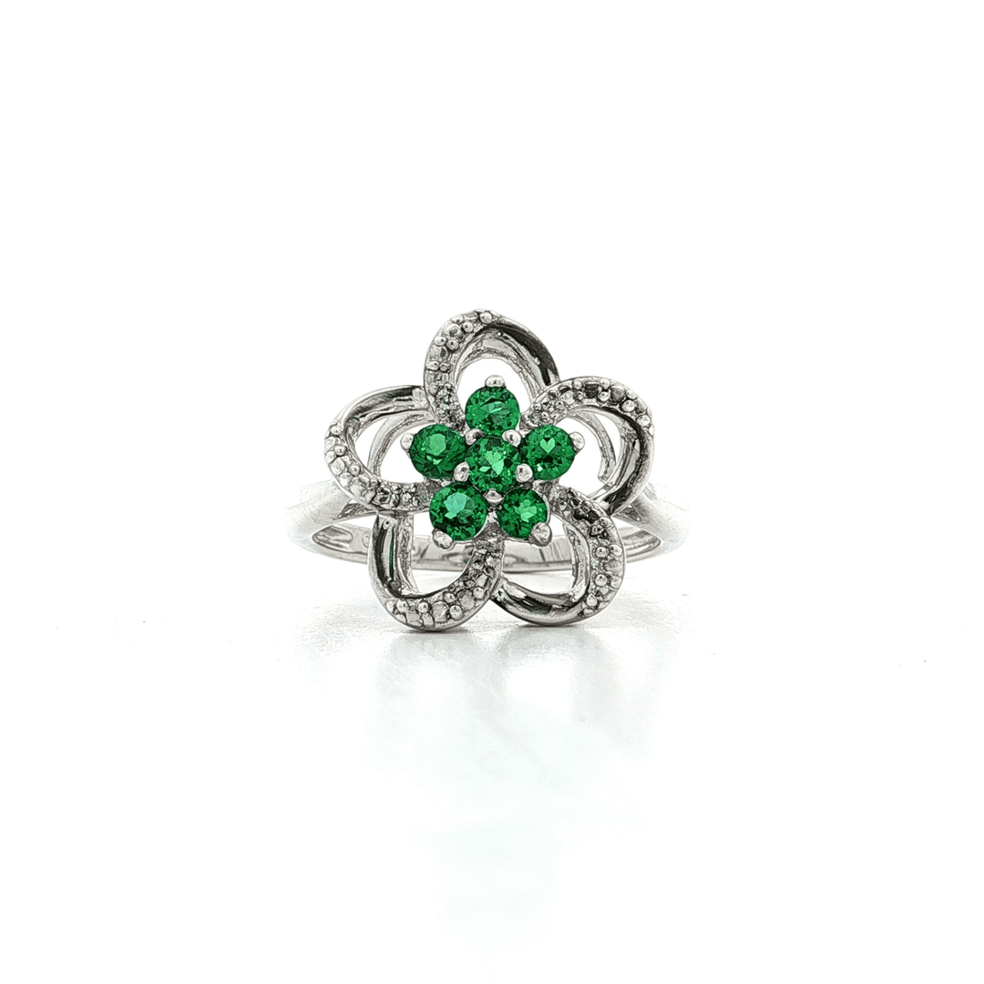 Flower Fashion Green & White CZ Ring in Sterling Silver – Jewelry Depot, Inc.