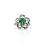 Flower Fashion Green & White CZ Ring in Sterling Silver