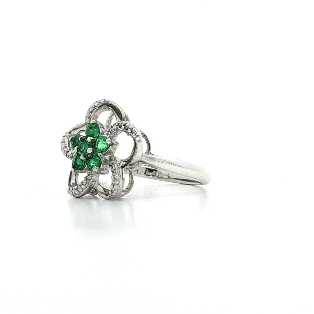 Flower Fashion Green & White CZ Ring in Sterling Silver – Jewelry Depot, Inc.