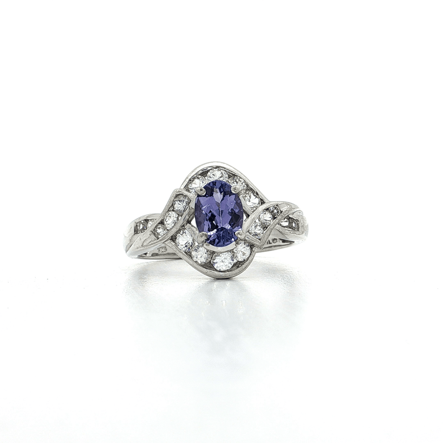 Tanzanite-Purple CZ Halo Ring Sterling Silver