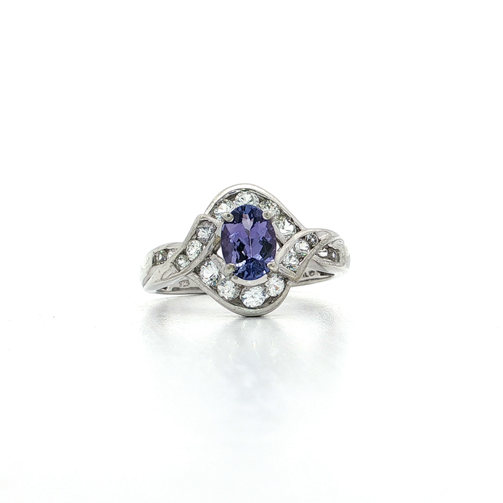 Tanzanite-Purple CZ Halo Ring in Sterling Silver