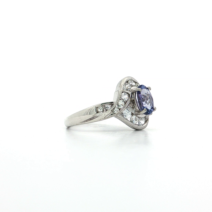 Tanzanite-Purple CZ Halo Ring in Sterling Silver