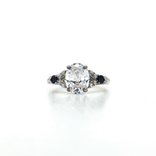 Oval Brilliant Cut CZ Engagement Ring with a Split Shank Sterling Silver Ring & Blue & White CZs in Sterling Silver