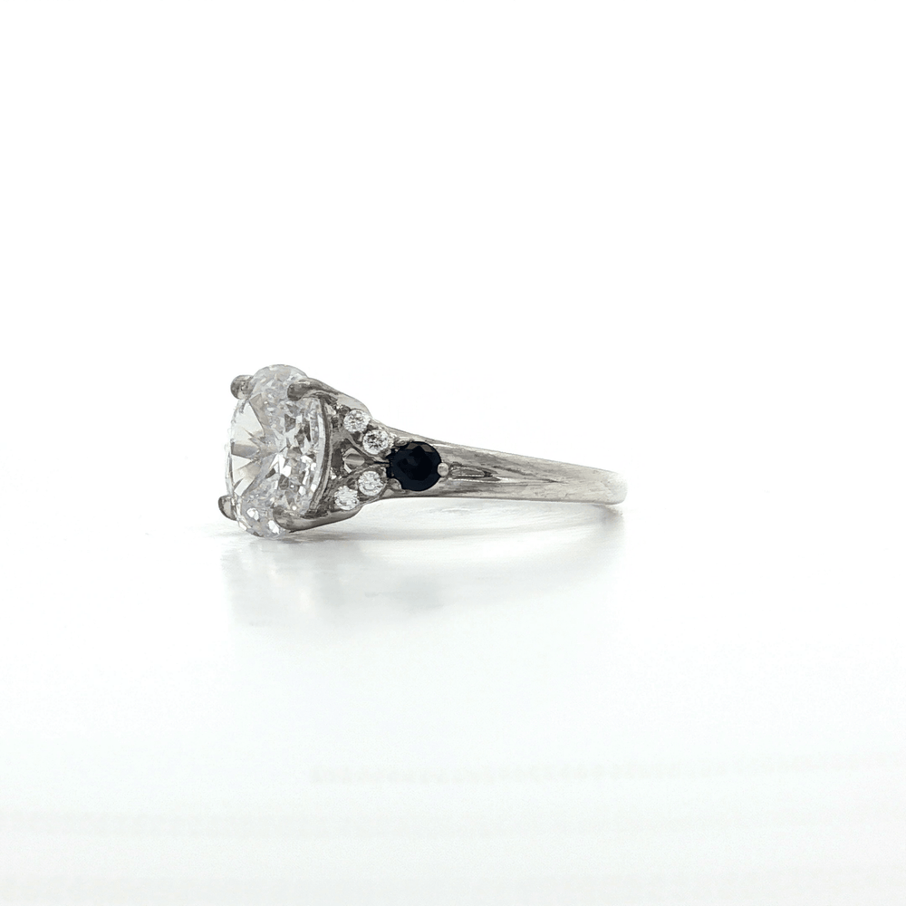 Blue & White Split Shank CZ Engagement Ring Sterling Silver