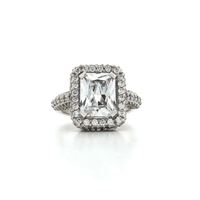 Radiant Cut CZ Halo Engagement Ring in Sterling Silver – Jewelry Depot, Inc.