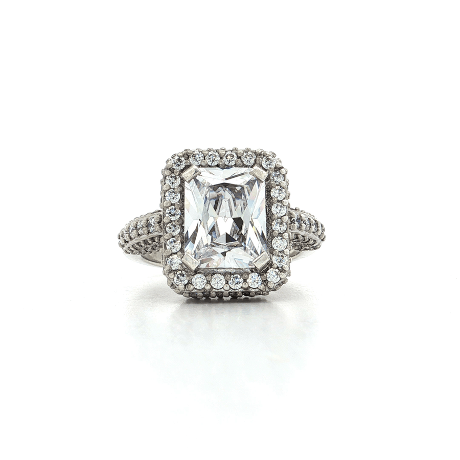 Radiant Cut CZ Halo Engagement Ring Sterling Silver
