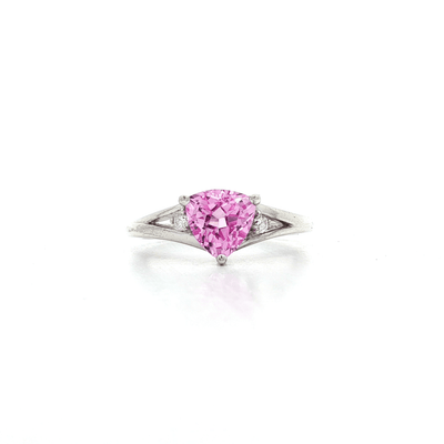 Trillion Brilliant Cut Pink CZ Ring with Split Shank & Two White CZs in Sterling Silver – Jewelry Depot, Inc.