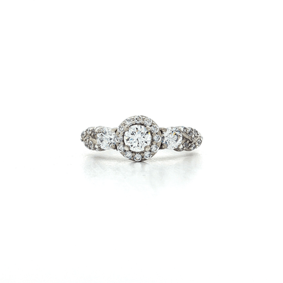 Three Stone Round Brilliant Cut CZ Engagement Ring with Halo in Sterling Silver – Jewelry Depot, Inc.