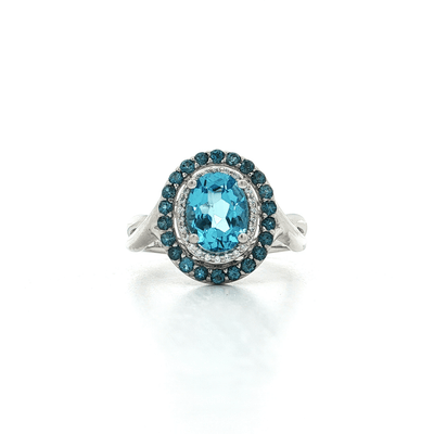 Double Halo Oval Cut Blue Topaz Color CZ Ring in Sterling Silver – Jewelry Depot, Inc.