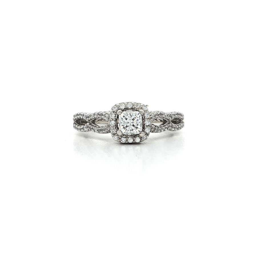 Crown Princess Cut Halo CZ Engagement Ring Sterling Silver