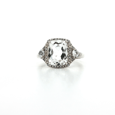 Large Cushion Cut Natural Topaz & CZ Halo Ring in Sterling Silver – Jewelry Depot, Inc.