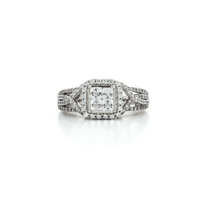 CZ Princess & Round Brilliant Cut Halo Engagement Ring in Sterling Silver – Jewelry Depot, Inc.