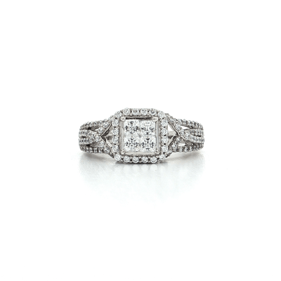CZ Princess & Round Brilliant Cut Halo Engagement Ring in Sterling Silver – Jewelry Depot, Inc.