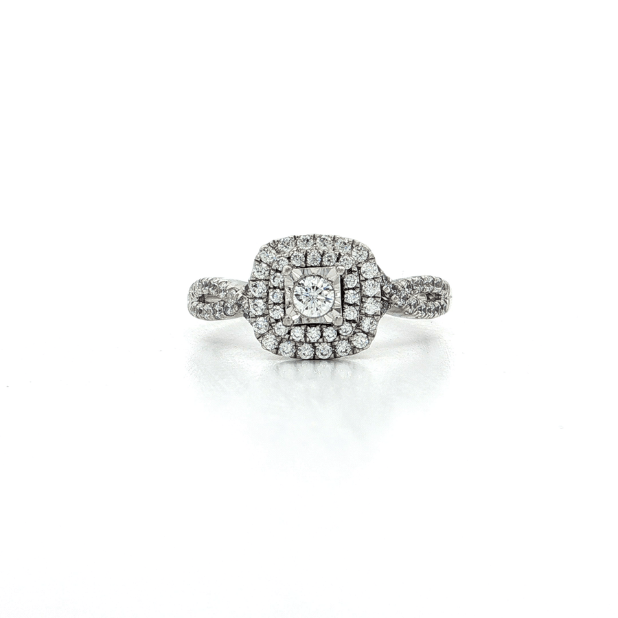 Cubic Zirconia (CZ) Double Halo Engagement Ring Sterling Silver