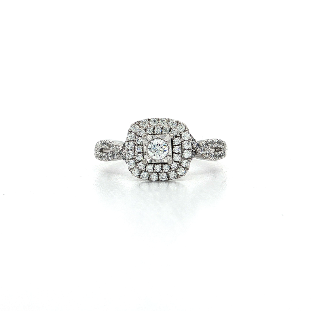 Cubic Zirconia (CZ) Double Halo Engagement Ring in Sterling Silver