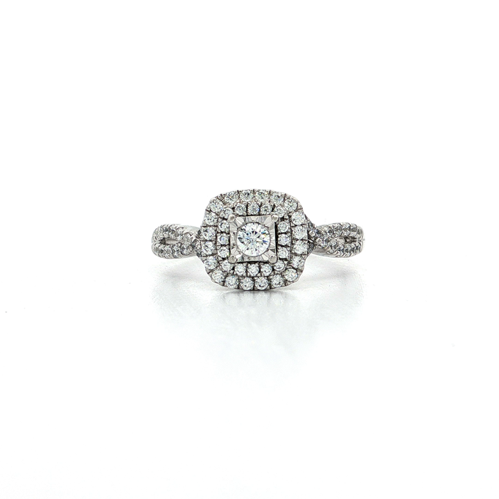 Cubic Zirconia (CZ) Double Halo Engagement Ring in Sterling Silver