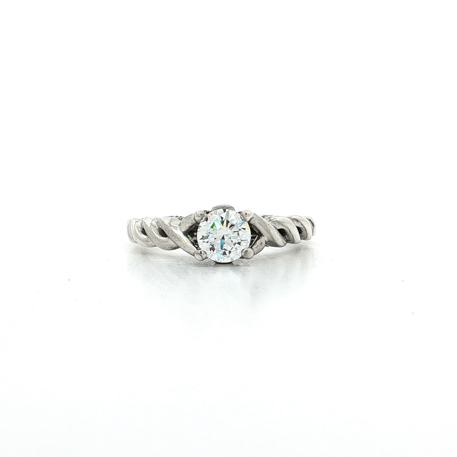 Cubic Zirconia (CZ) Solitaire Twist Engagement Ring Sterling Silver