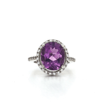 X-Large Amethyst Purple Oval CZ Halo Ring in Sterling Silver