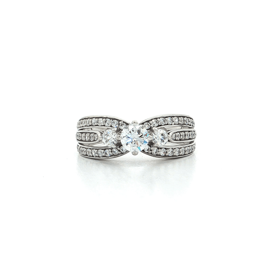Cubic Zirconia (CZ) Three-Stone Round Brilliant Cut Engagement Ring Sterling Silver