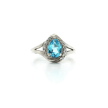 Pear Shape Aquamarine Blue CZ Halo Ring in Sterling Silver