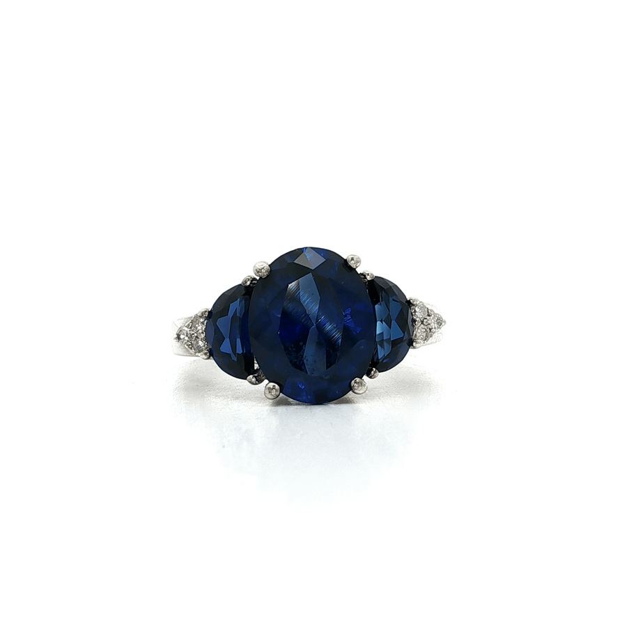 Moon Phase Sapphire Colored CZ Triple-Stone Ring Sterling Silver