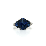 Moon Phase Sapphire Colored CZ Triple-Stone Ring in Sterling Silver