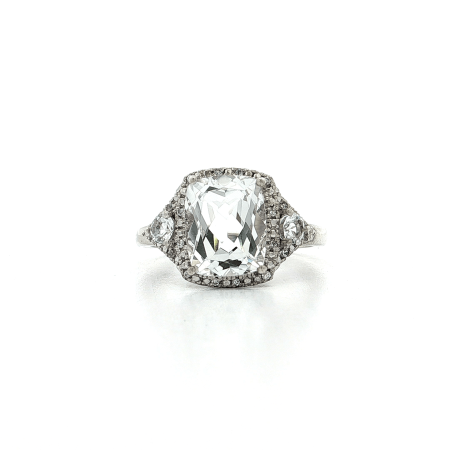 Large Cubic Zirconia Halo Ring Sterling Silver