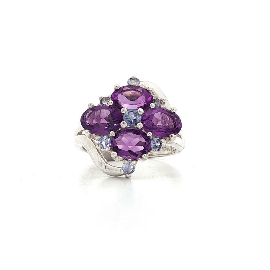 Purple & Sky Blue Split Shank CZ Ring Sterling Silver