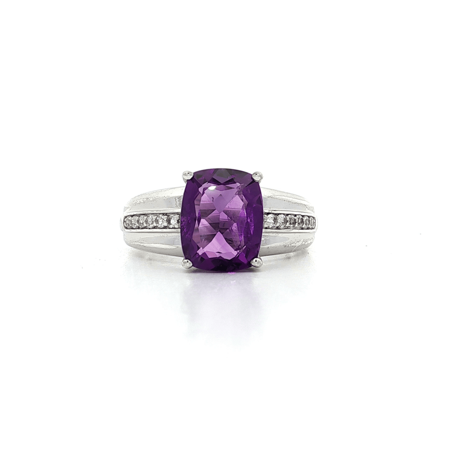 Cushion Cut Amethyst & CZ Ring (2 1/2 ct. tw.) Sterling Silver