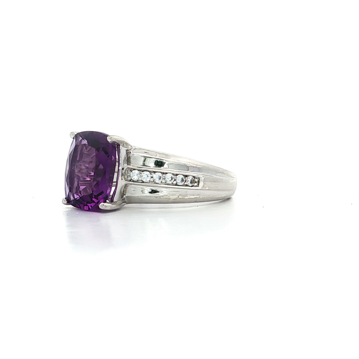 2.50 CT AAA-Grade Cushion Cut Amethyst and CZ Ring in Sterling Silver