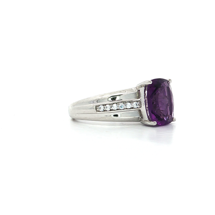 2.50 CT AAA-Grade Cushion Cut Amethyst and CZ Ring in Sterling Silver