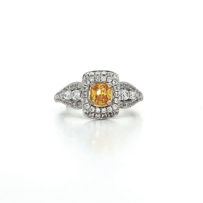 Cushion Cut Citrine Color CZ Engagement Ring set in a Multi - Stone Modern Vintage Sterling Silver Setting – Jewelry Depot, Inc.